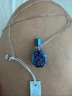 Blue Druzy crystal stone perfume bottle rock Pendant Necklace intuition peace